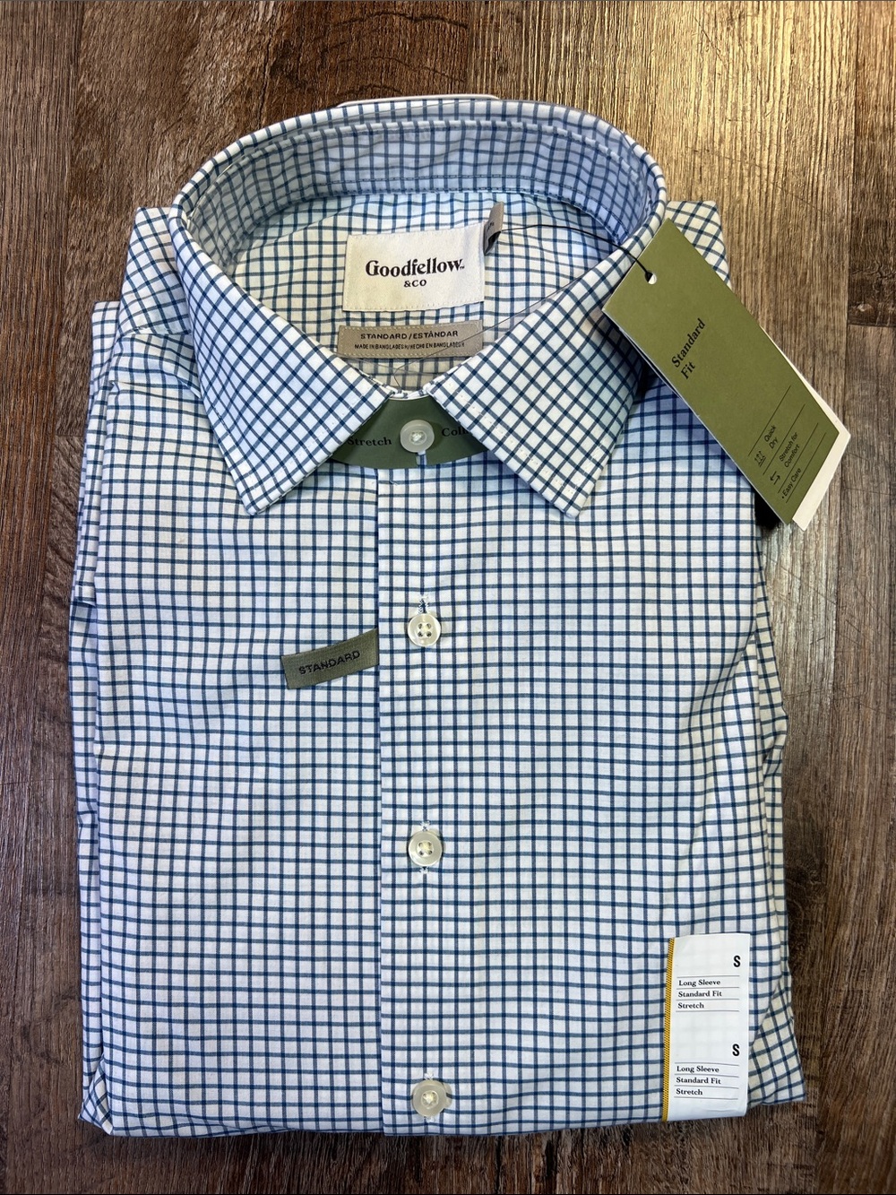 Goodfellow & Co White Dress Shirt with Blue Windowpane Check